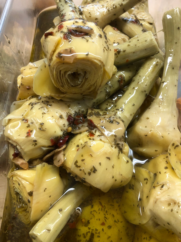 Fire-Roasted, Marinated Artichokes with Stems (Pick-Up Only)
